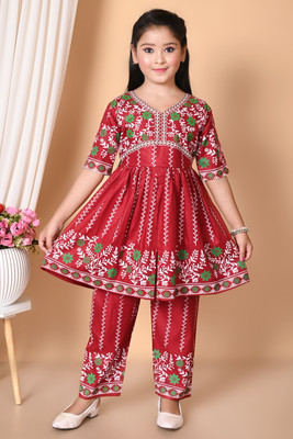 AMIRTRADING Girls Casual Kurta and Pyjama Set(Red Pack of 1)