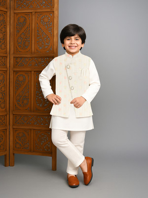 Kidbea Boys Festive & Party Kurta and Pyjama Set(Light Green Pack of 1)