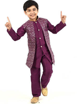 Smuktar garments Boys Festive & Party, Wedding Kurta and Pyjama Set(Purple Pack of 1)