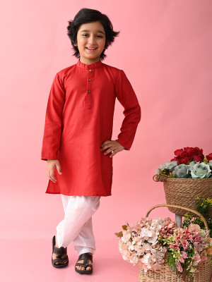 Saka Designs Boys Festive & Party Kurta and Pyjama Set(Red Pack of 1)