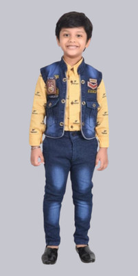 Aashvi garments Boys Party(Festive) Waistcoat Pant, Shirt(Yellow)