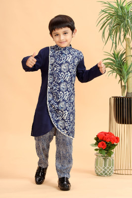 Mastarang Boys Festive & Party Kurta and Pyjama Set(Dark Blue Pack of 1)