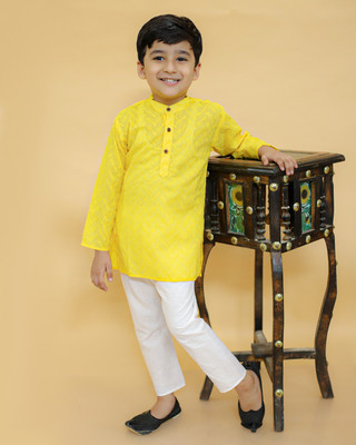 MoMaa Boys Festive & Party Kurta and Pyjama Set(Yellow Pack of 2)
