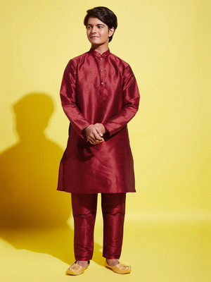 VASTRAMAY Boys Festive & Party Kurta and Pyjama Set(Maroon Pack of 1)