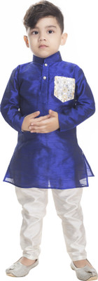 Boom Boys Boys Festive & Party Kurta and Pyjama Set(Dark Blue Pack of 1)