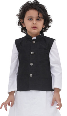 Sethukrishna Boys Festive & Party Kurta, Waistcoat and Pyjama Set(Black Pack of 1)