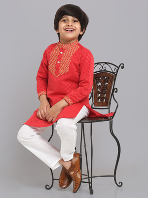 CENSAL Boys Festive & Party Kurta and Pyjama Set(Red Pack of 1)