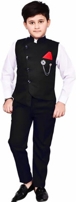 Deva Creation Boys Festive & Party Shirt, Waistcoat and Pant Set(White Pack of 1)