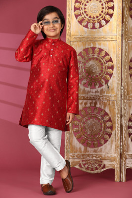 SKAVIJ Boys Festive & Party Kurta and Pyjama Set(Red Pack of 1)
