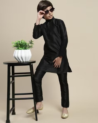 MODINA ENTERPRISE Boys Casual Kurta and Pyjama Set(Black Pack of 1)