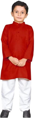 VC FASHION HUB Baby Boys Festive & Party Kurta and Pyjama Set(Maroon Pack of 1)