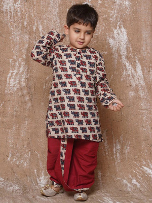 AJ Dezines Boys Festive & Party Dhoti & Kurta Set(Maroon Pack of 1)