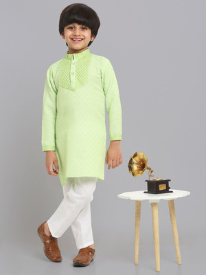 CENSAL Boys Festive & Party Kurta and Pyjama Set(Light Green Pack of 1)