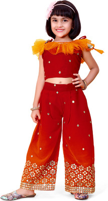 satyamfab Girls Festive & Party Kurta and Palazzo Set(Orange Pack of 1)