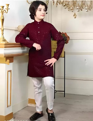 Anishka collection Boys Festive & Party Kurta and Pyjama Set(Maroon Pack of 2)