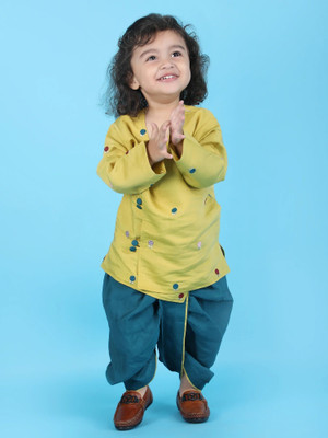 POLKA TOTS Boys Wedding Angarkha and Dhoti Pant(Yellow Pack of 1)