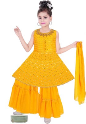 Alinkraft Girls Festive & Party Kurta, Pyjama & Dupatta Set(Yellow Pack of 1)