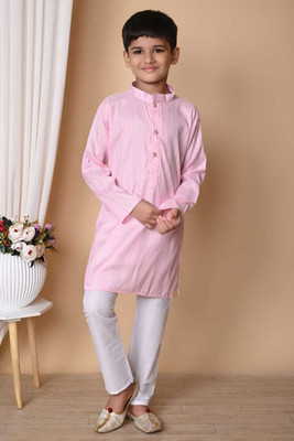PARROT COLLECTION Baby Boys Casual Kurta and Pyjama Set(Pink Pack of 1)