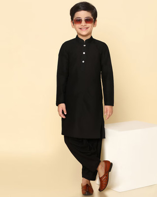 StyleVault Boys Casual Kurta and Pyjama Set(Black Pack of 1)