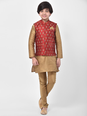 DEYANN Boys Festive & Party Kurta and Churidar Set(Red Pack of 3)