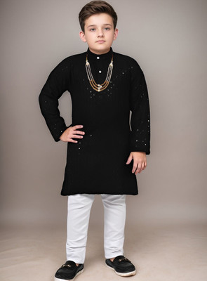 Telesto Boys Festive & Party Kurta and Pyjama Set(Black Pack of 1)