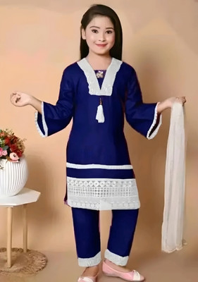 Z NEW KOLPONA FASHION Girls Wedding Churidar and Dupatta Set(Blue Pack of 1)