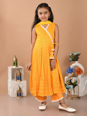 Lalti Fashion Girls Casual Kurta, Pyjama & Dupatta Set(Yellow Pack of 1)