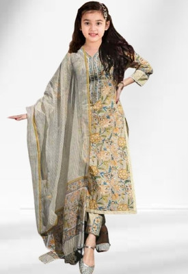 Various Vault Girls Casual Churidar and Dupatta Set(Multicolor Pack of 1)
