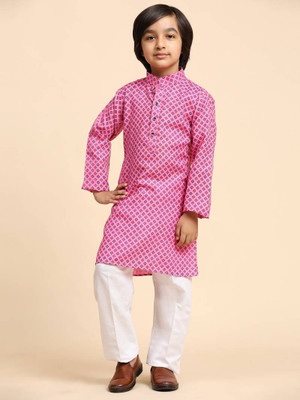 LABELZERO Boys Festive & Party Kurta and Pyjama Set(Pink Pack of 1)