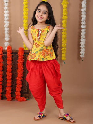 Sangria Girls Festive & Party Kurta and Dhoti Pant Set(Yellow Pack of 2)