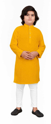 UnBri Fashion Boys Casual, Festive & Party, Wedding Kurta and Pyjama Set(Yellow Pack of 1)