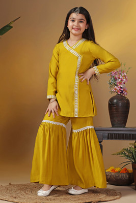 Tasrika Girls Festive & Party Kurta and Palazzo Set(Yellow Pack of 1)