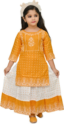 CHANDRIKA LIFESTYLE Girls Festive & Party Top and Skirt Set(Yellow Pack of 2)