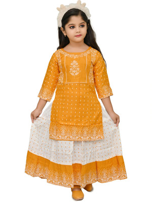 CHANDRIKA LIFESTYLE Girls Festive & Party Top and Skirt Set(Yellow Pack of 2)