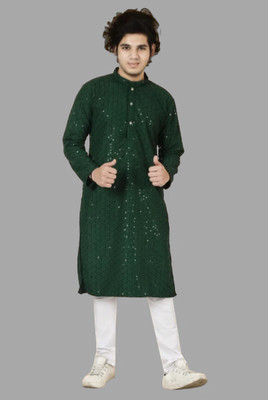 AHBAB CREATION Boys Festive & Party Kurta and Pyjama Set(Green Pack of 1)