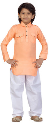 Aarika Boys Festive & Party Kurta and Pyjama Set(Orange Pack of 1)
