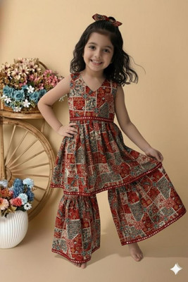 Riswa Girls Festive & Party Kurta and Sharara Set(White Pack of 1)