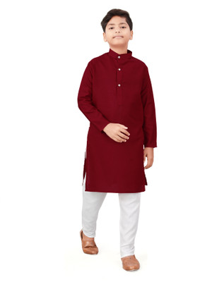 Ganesh Creation GC Boys Festive & Party Kurta and Pyjama Set(Maroon Pack of 1)