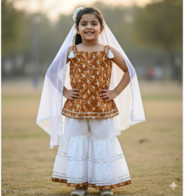 ANNA Girls Festive & Party Kurta and Sharara Set(Yellow Pack of 1)