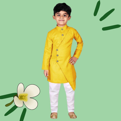 V FASHION HUB Baby Boys Festive & Party Kurta and Pyjama Set(Yellow Pack of 1)