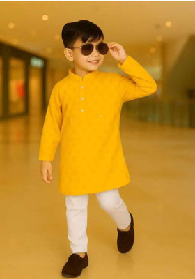 RM Dresses Boys Festive & Party Kurta and Pyjama Set(Yellow Pack of 1)