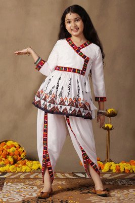 Fashion Dream Girls Festive & Party Angarkha and Dhoti Pant(White Pack of 1)