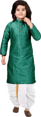 DIAMOND CLUSTER Boys Wedding Kurta and Dhoti Pant Set(Dark Green Pack of 1)