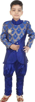 FTC FASHIONS Boys Festive & Party Kurta and Pyjama Set(Blue Pack of 1)