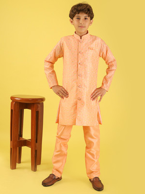 Tasrika Boys Festive & Party Kurta and Pyjama Set(Orange Pack of 1)