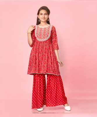 Aarika Girls Festive & Party Salwar and Kurta Set(Red Pack of 1)