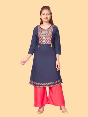 Aarika Girls Festive & Party Kurta and Palazzo Set(Dark Blue Pack of 1)