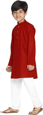 VC FASHION TREND Baby Boys Festive & Party Kurta and Pyjama Set(Maroon Pack of 1)