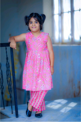 4K GARMENTS Girls Festive & Party Angarkha and Sharara Set(Pink Pack of 1)