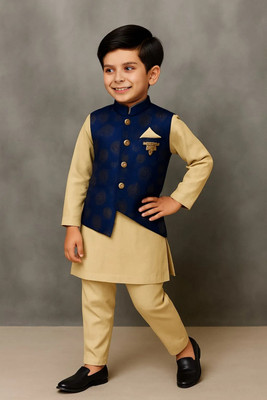 ATLY Boys Festive & Party Kurta, Waistcoat and Pyjama Set(Blue Pack of 1)